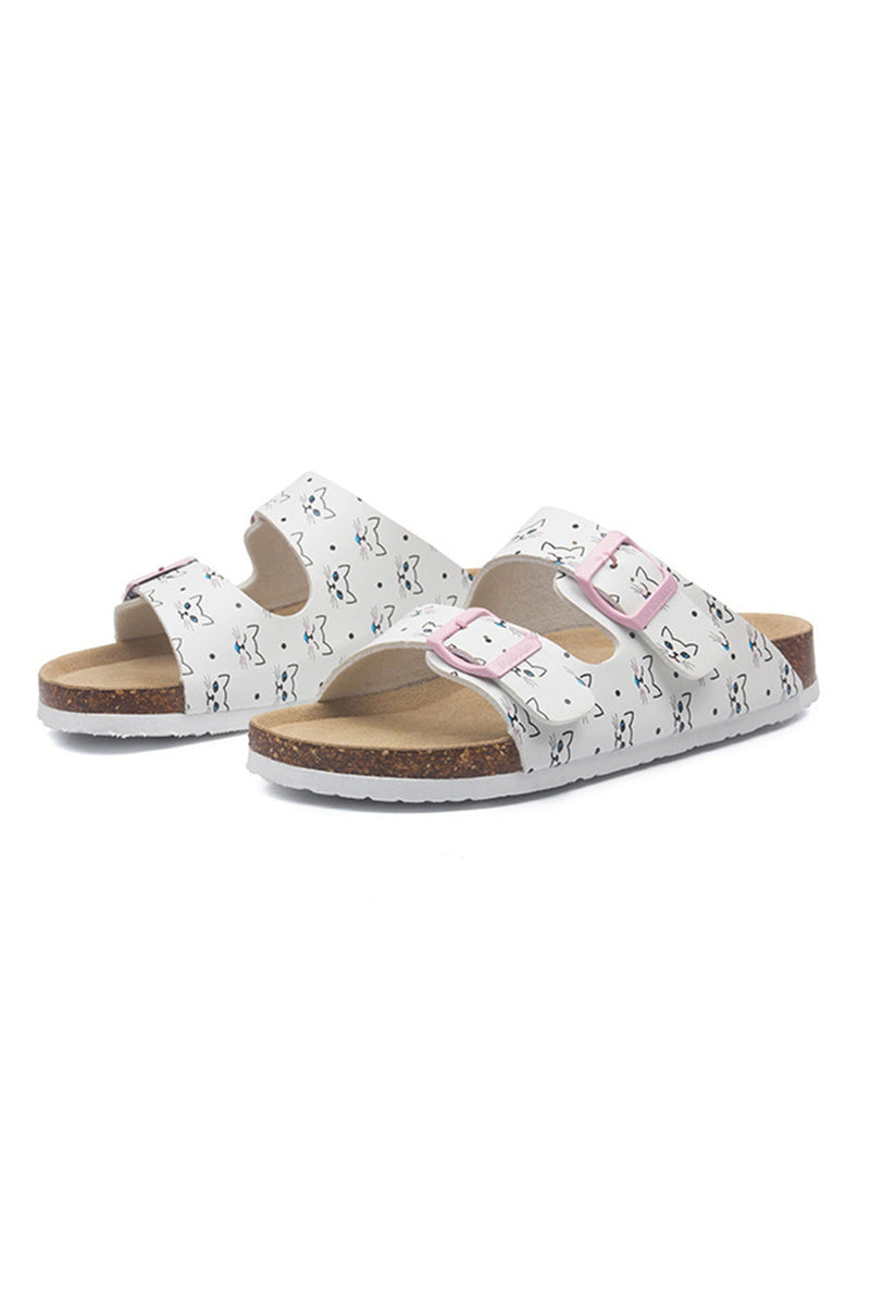 Printed Buckle Flat Sandals
