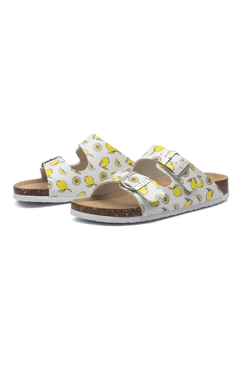 Printed Buckle Flat Sandals