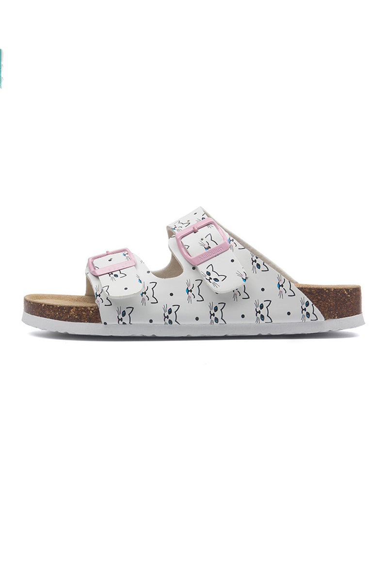 Printed Buckle Flat Sandals