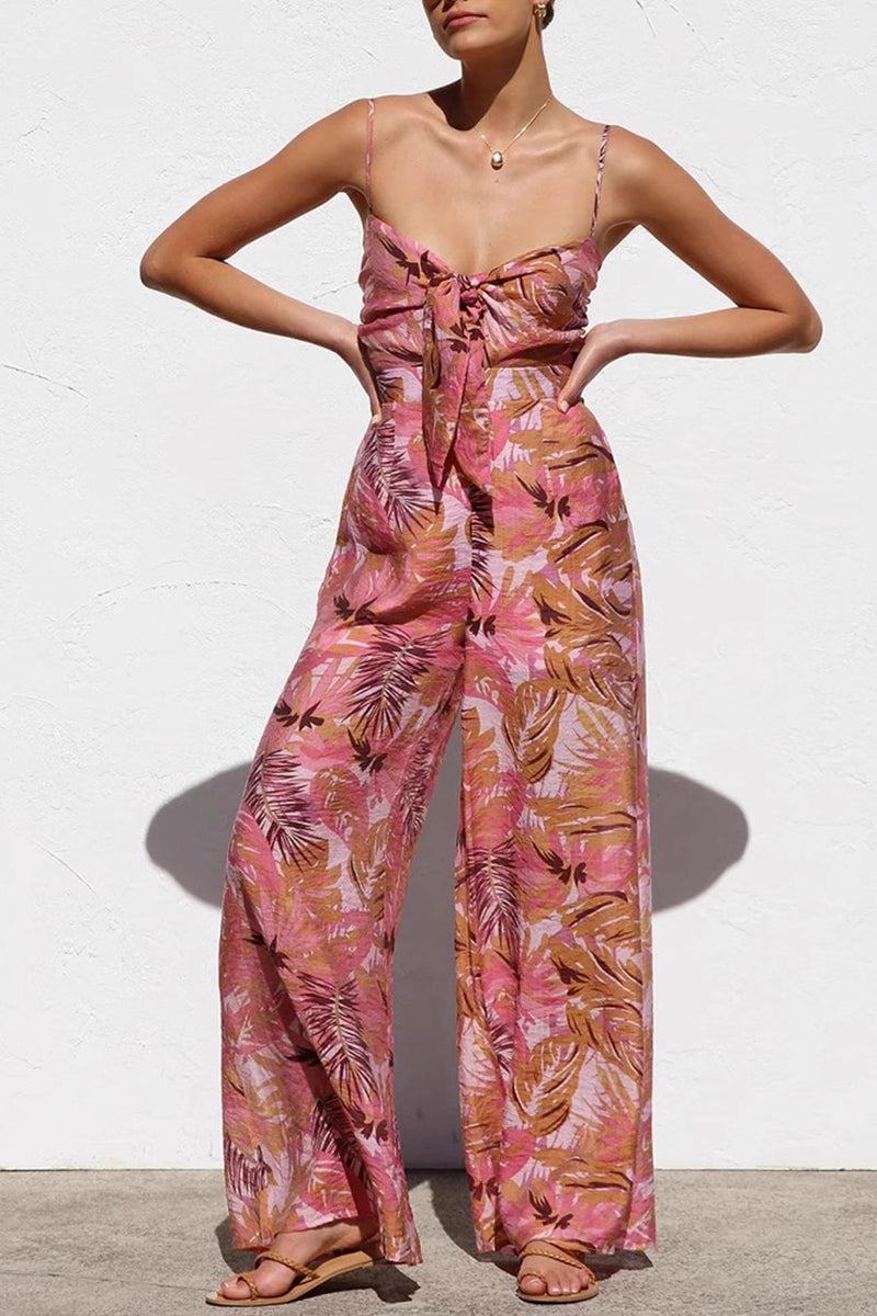 Printed Tie-up Cutout Cami Jumpsuits