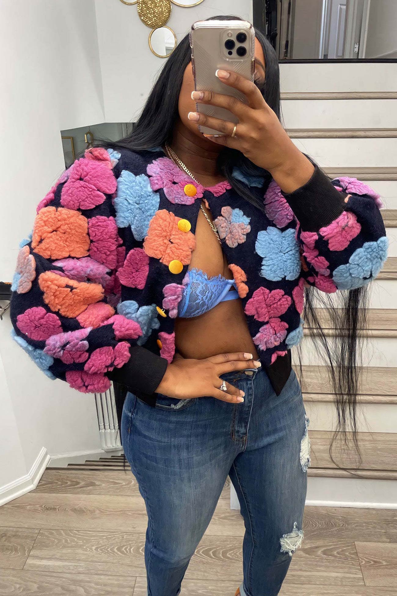 Puff Sleeve Jacquard Cardigan