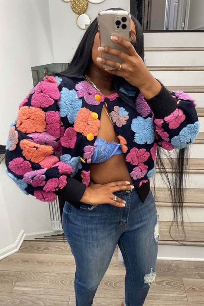 Puff Sleeve Jacquard Cardigan