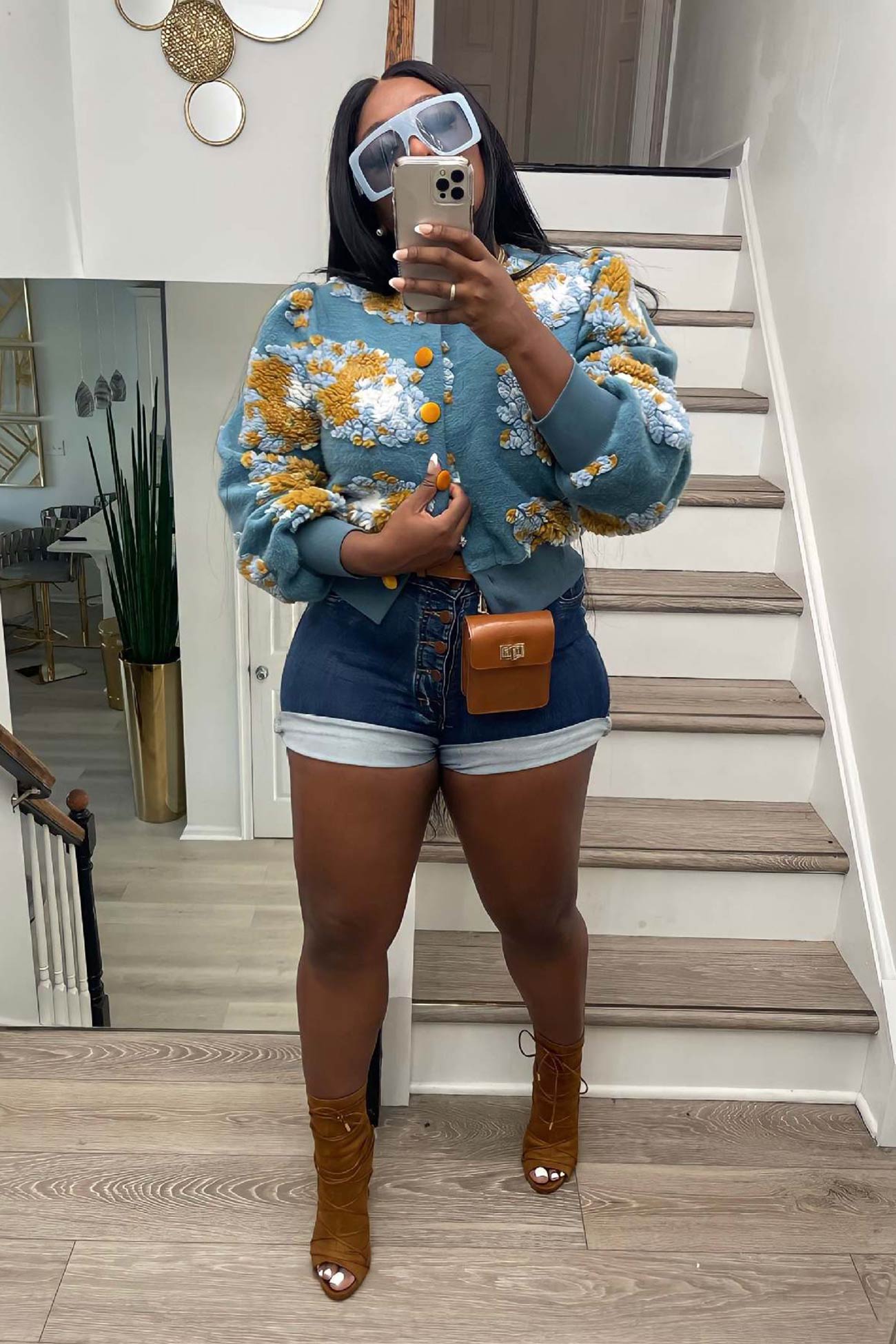 Puff Sleeve Jacquard Cardigan