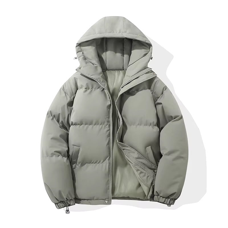 Puffer Jacket High Neck Hooded Zipper Design Cotton-padded Coat