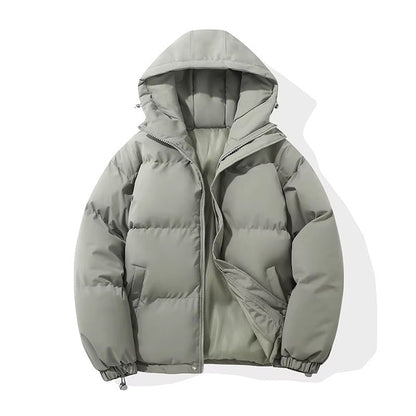 Puffer Jacket High Neck Hooded Zipper Design Cotton-padded Coat