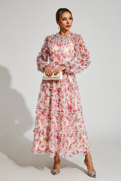 Pullan Pink Mesh Maxi Dress