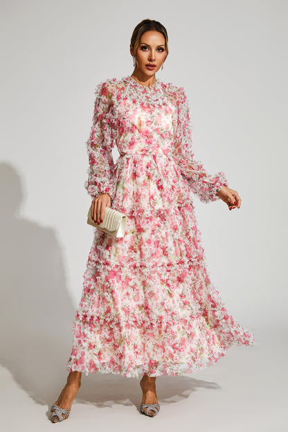 Pullan Pink Mesh Maxi Dress