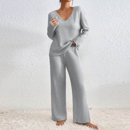 Pullover Ribbed Knit Lounge Set and Pants Matching Set