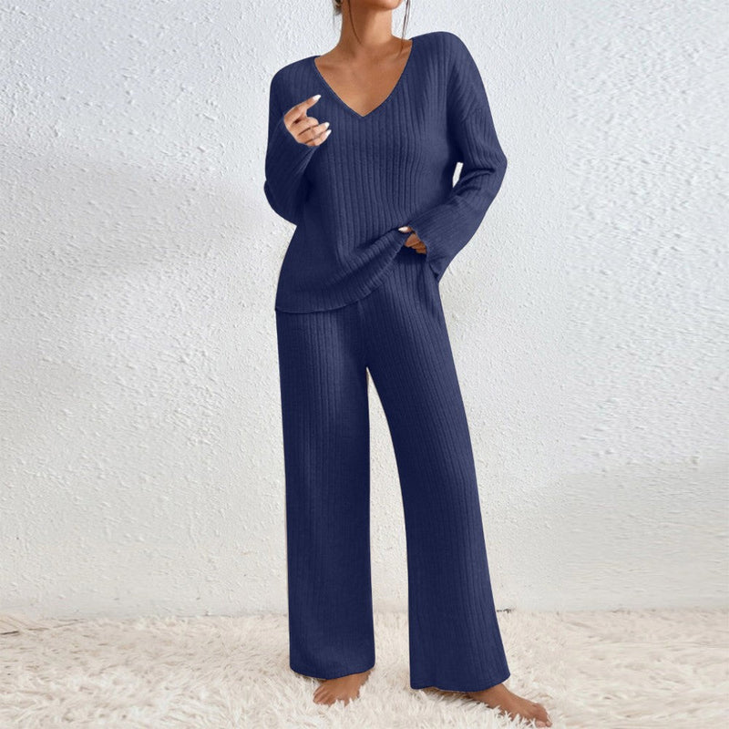 Pullover Ribbed Knit Lounge Set and Pants Matching Set