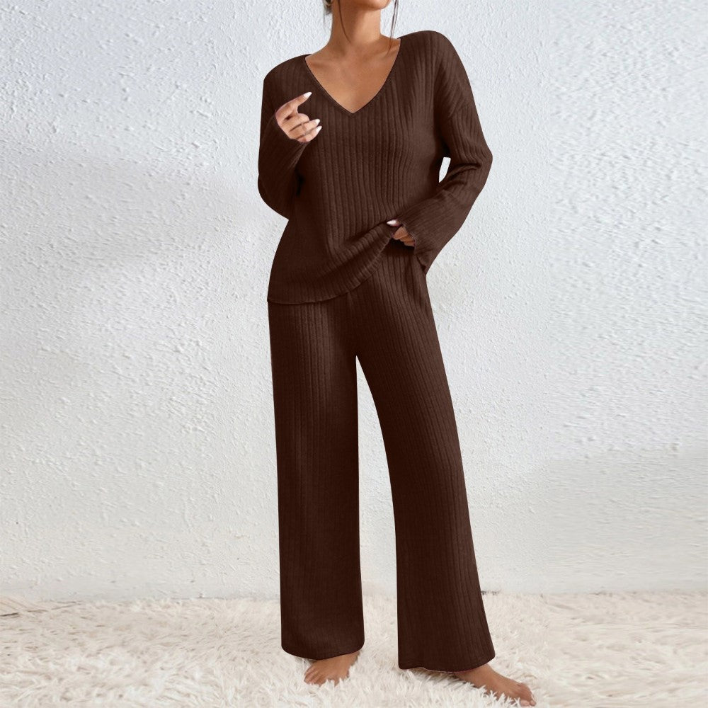 Pullover Ribbed Knit Lounge Set and Pants Matching Set