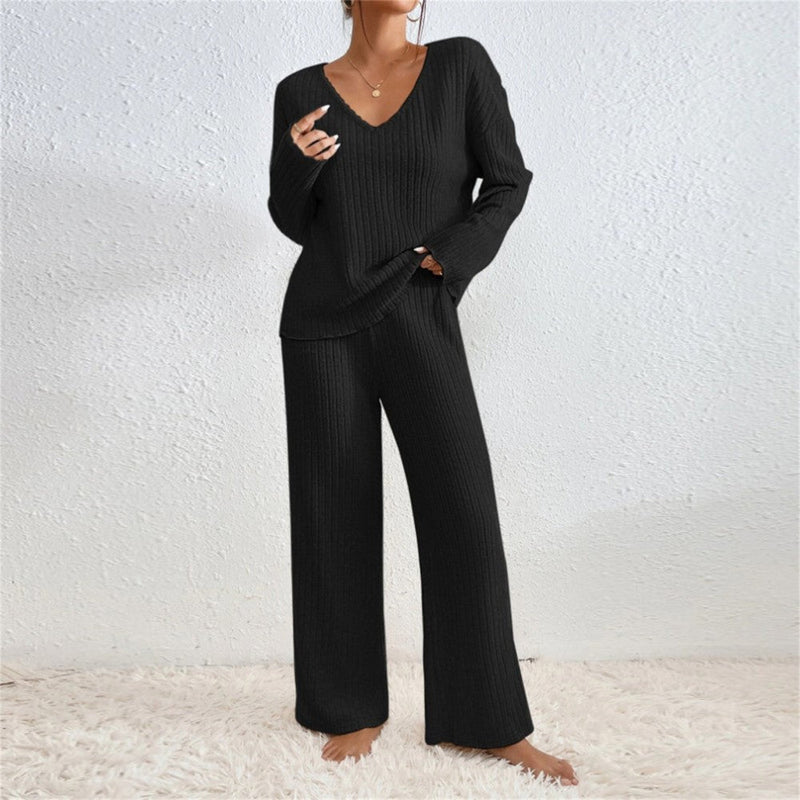 Pullover Ribbed Knit Lounge Set and Pants Matching Set