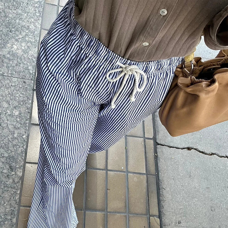 Striped Summer Loose Long Drawstring Pant