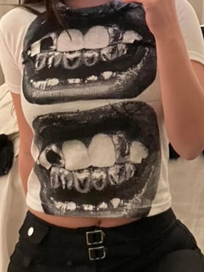 Punk Y2k Baby Short Sleeve Top Gothic Street T-shirt ’s Leisure Basic T-shirt ’s Summer Top E ’ Gothic Emo