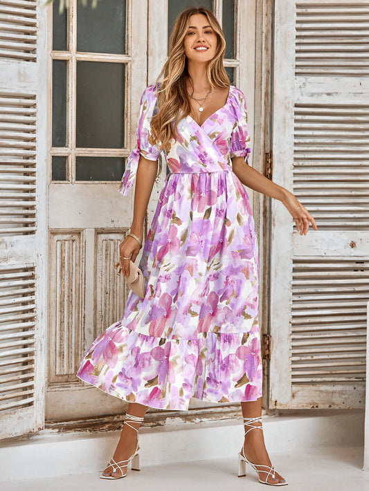Tanya Painting Short Sleeve Maxi Dress - Purple