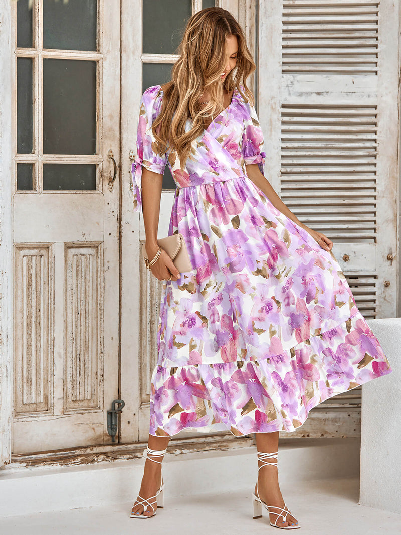 Tanya Painting Short Sleeve Maxi Dress - Purple