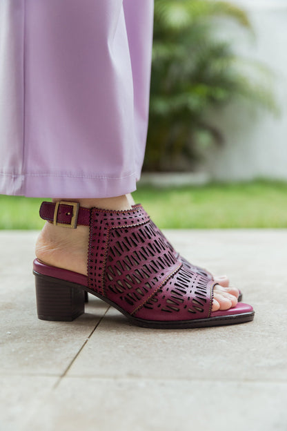 Soffia | Mulberry Perforated Slingback Leather Sandal