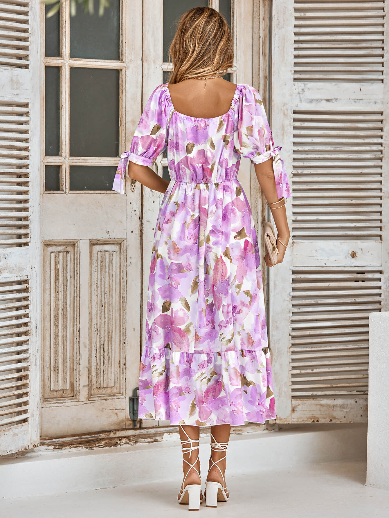 Tanya Painting Short Sleeve Maxi Dress - Purple