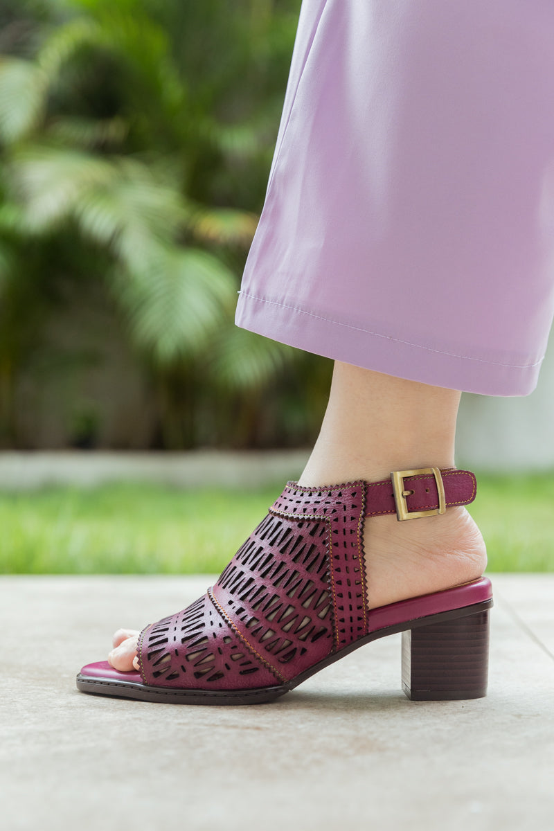 Soffia | Mulberry Perforated Slingback Leather Sandal