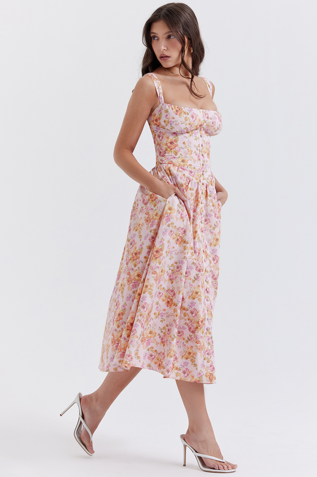Tatiana Pink Print Midi Dress