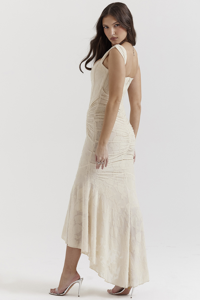 Cesca Retro Cream White Maxi Dress