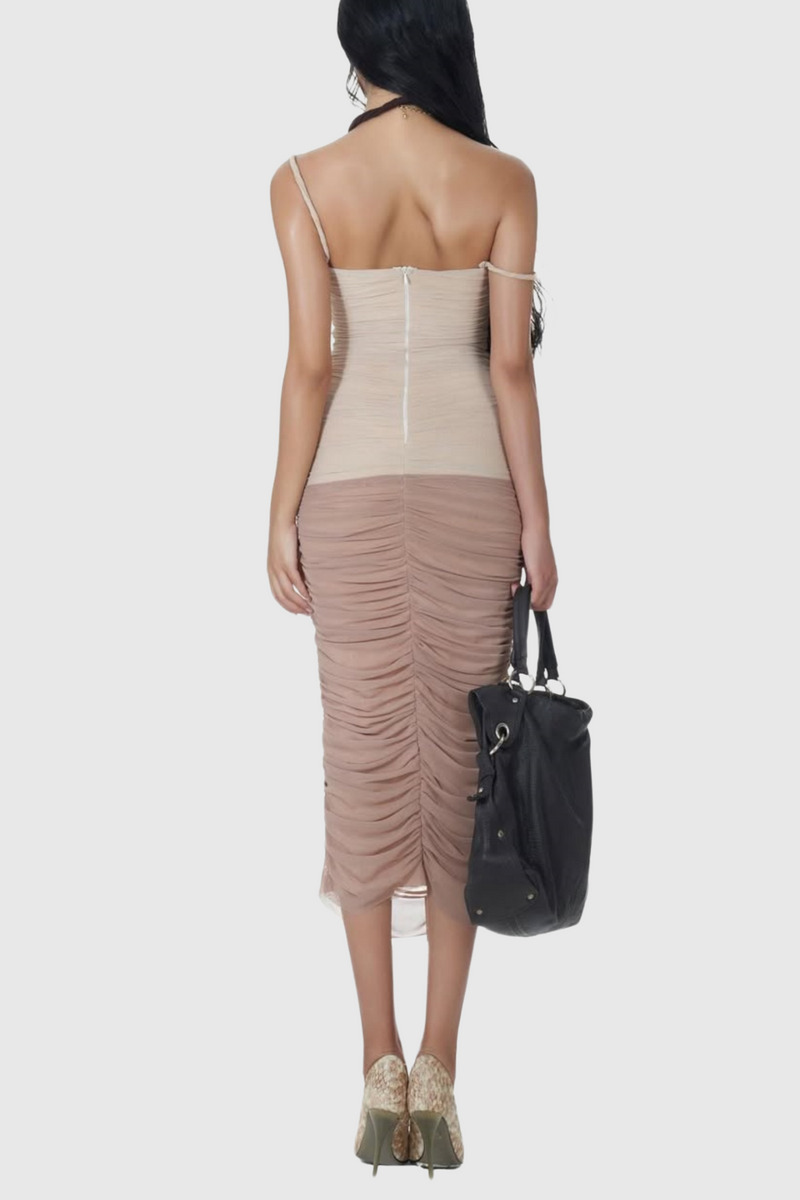 Quavia Mesh Ruched Midi Dress