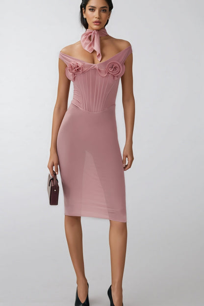 Anhad Pink Flower Bustier Midi Dress