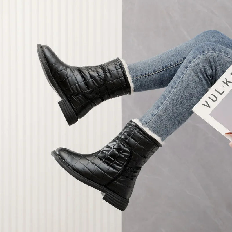 Flat Warm Plush Velvet Cotton Winter Short Snow Boot