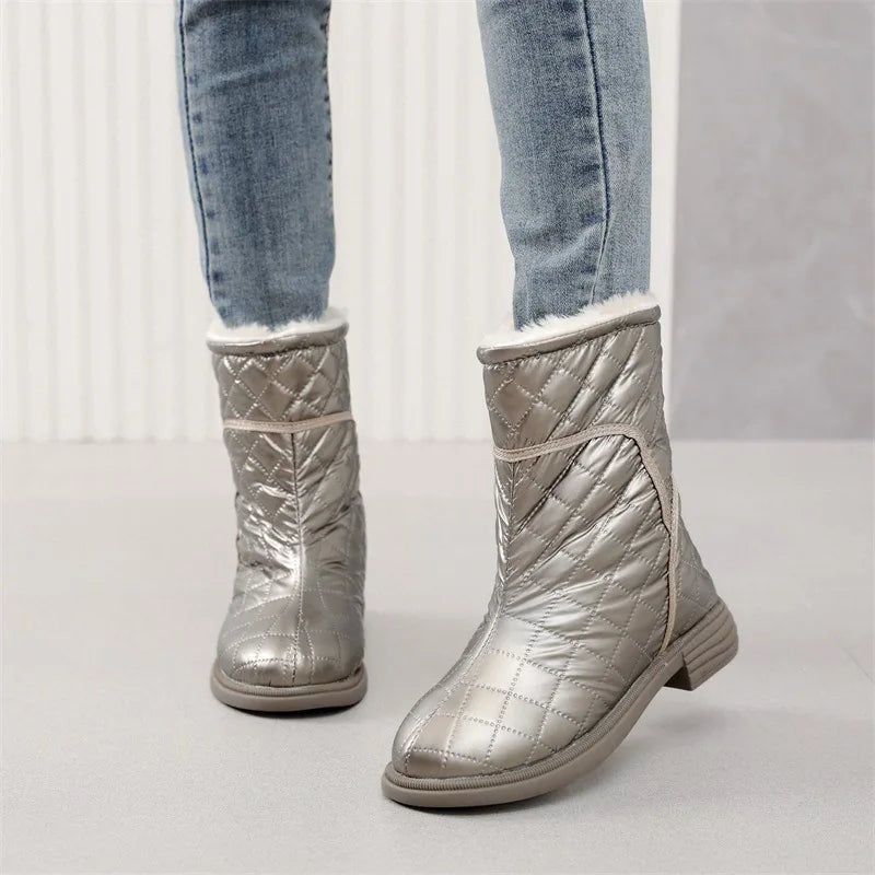 Flat Warm Plush Velvet Cotton Winter Short Snow Boot