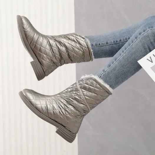 Flat Warm Plush Velvet Cotton Winter Short Snow Boot