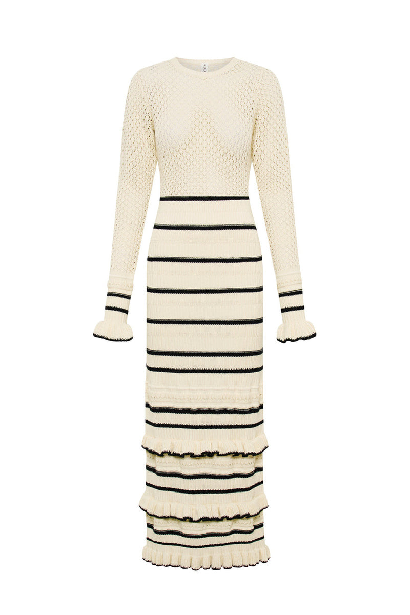 Audrey Stripe Ribbed Knit Maxi Dress