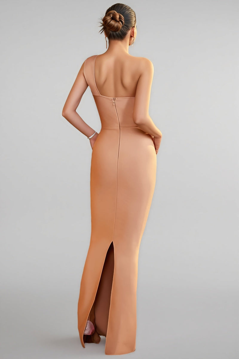 Yvelit One Shoulder Flower Bandage Maxi Dress