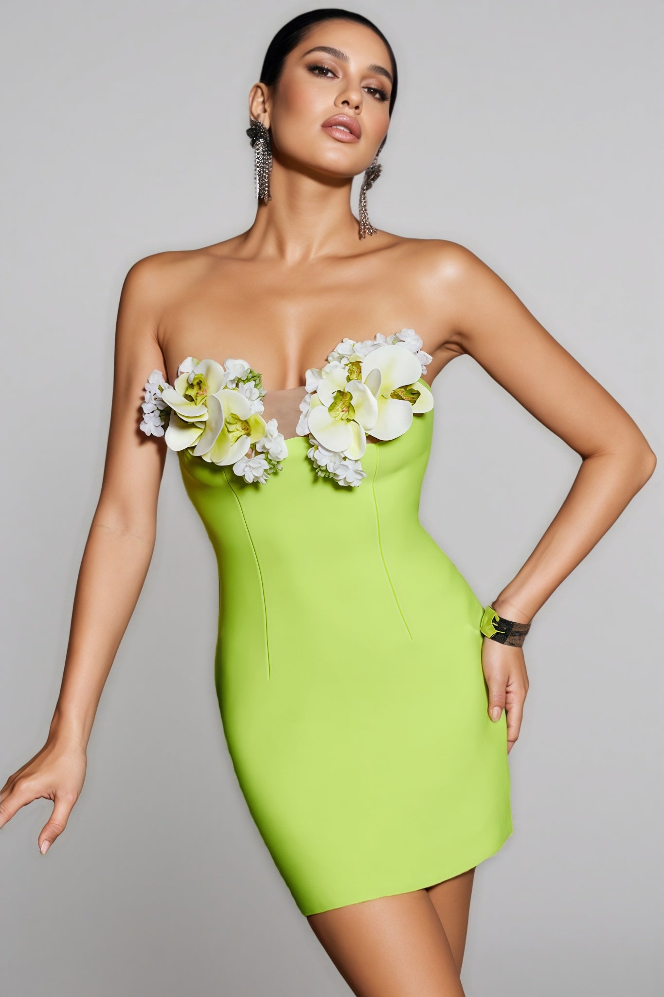 Kyndy Strapless Flower Bandage Mini Dress