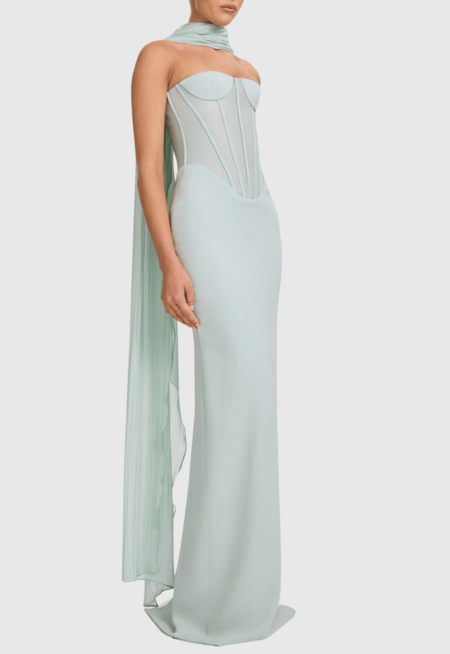 Ramire Strapless Mesh Scarf Corset Maxi Dress