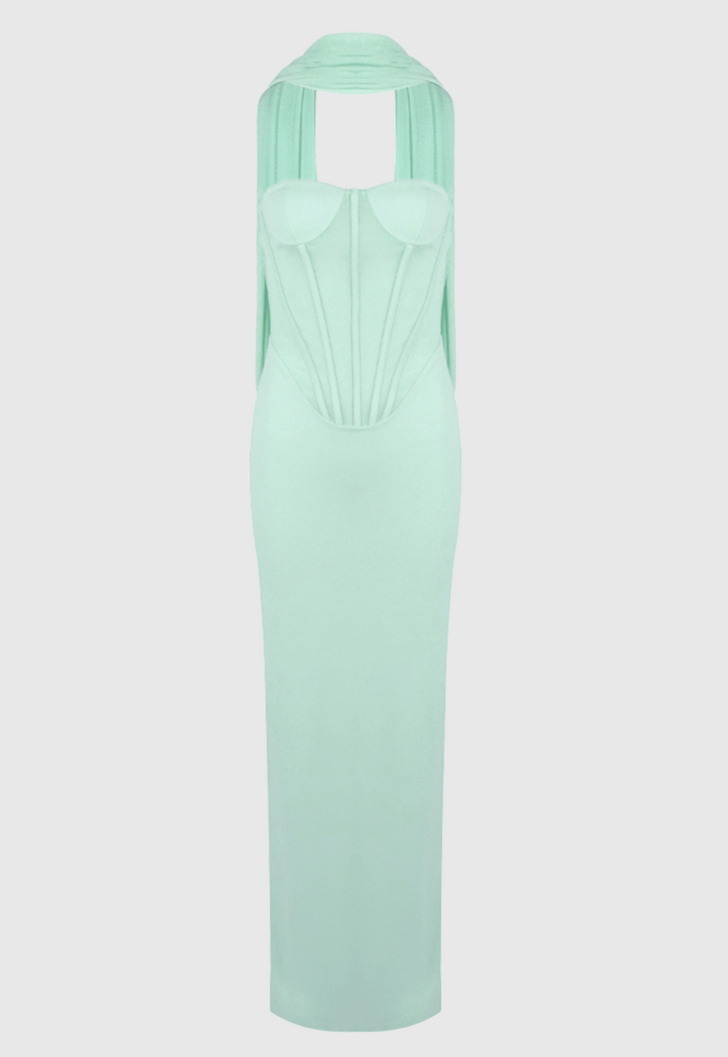 Ramire Strapless Mesh Scarf Corset Maxi Dress