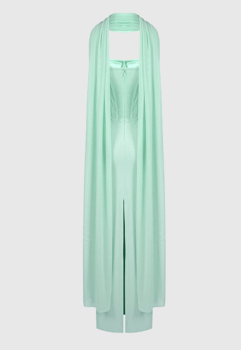 Ramire Strapless Mesh Scarf Corset Maxi Dress