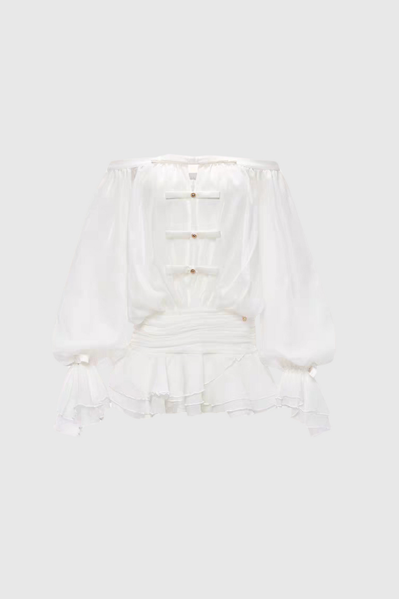 Raylene Off Shoulder Bow Ruffle Mini Dress - White