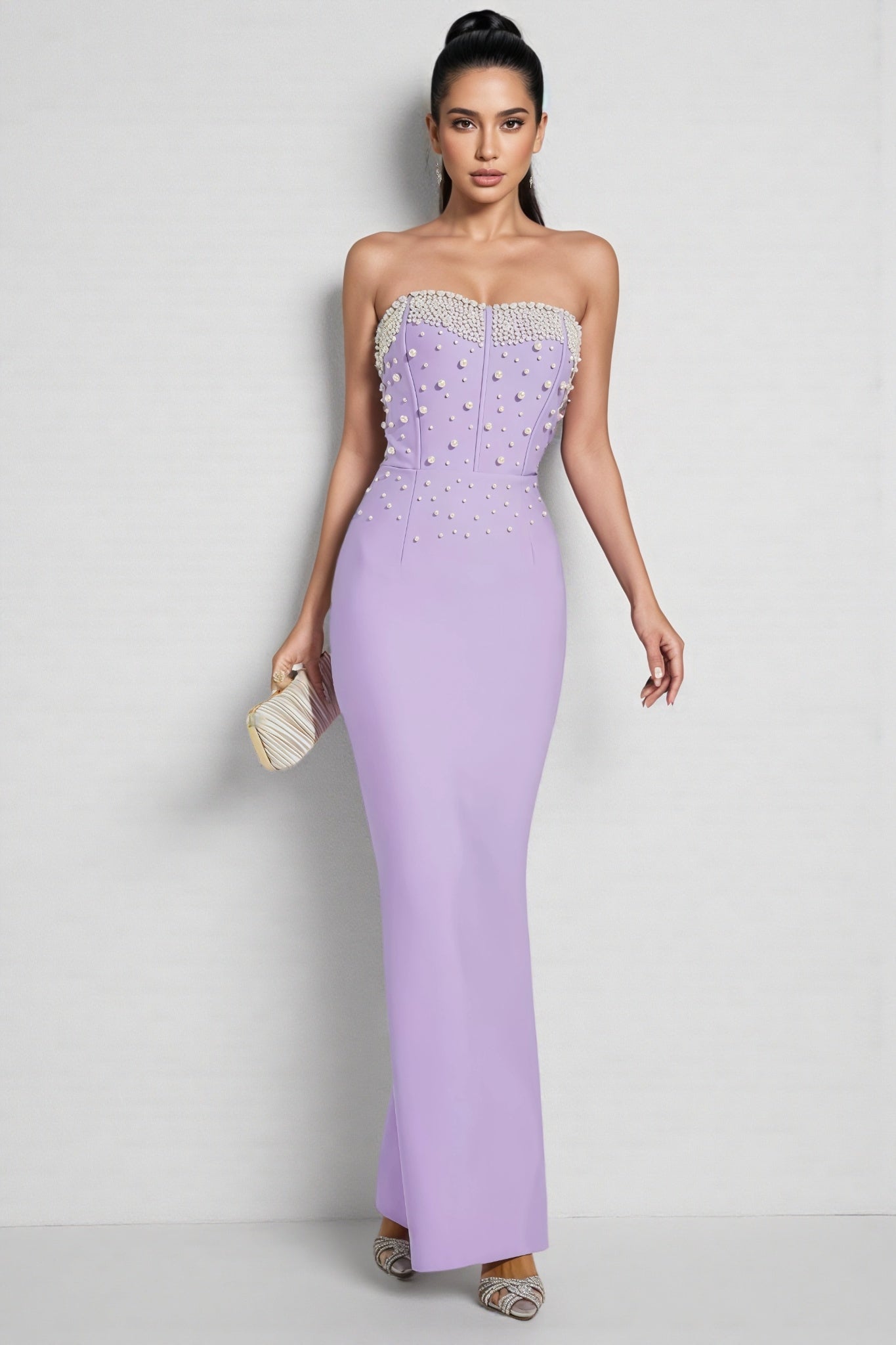 Tulip Purple Beaded Bandage Maxi Dress