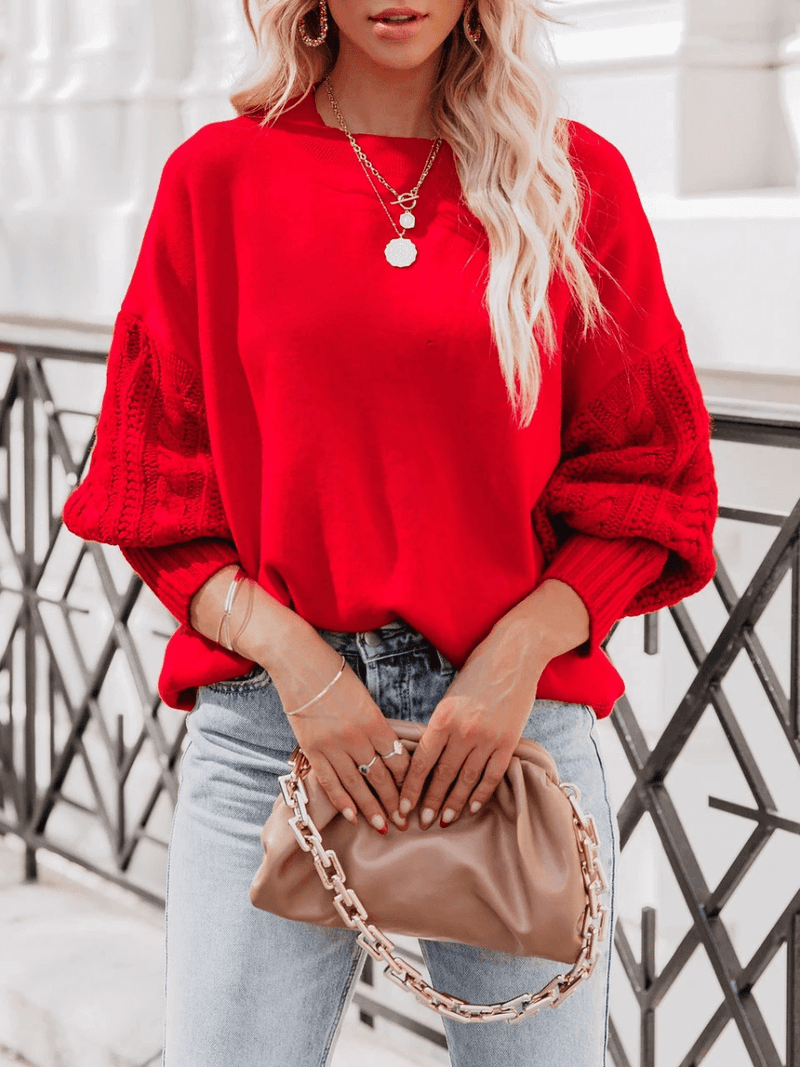 Braided Sleeve Knit Sweater - Red