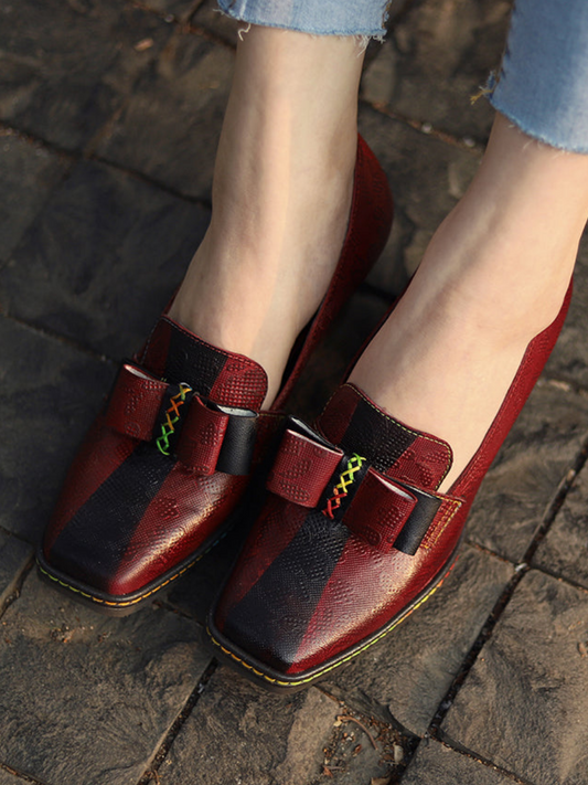 Soffia | Rainbow Stitch Bow Embossed Leather Pump