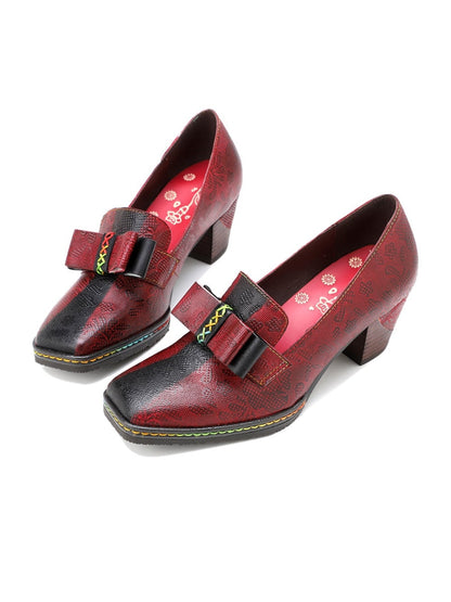 Soffia | Rainbow Stitch Bow Embossed Leather Pump
