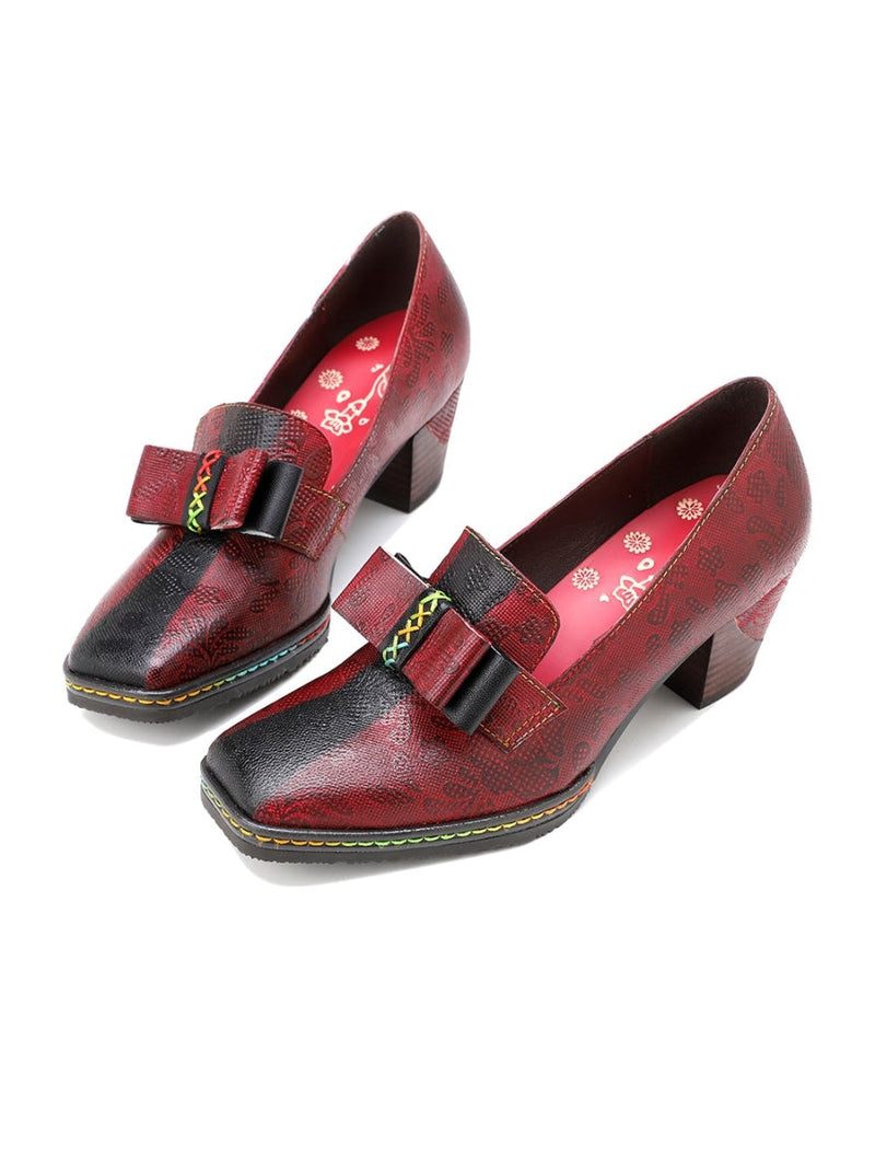 Soffia | Rainbow Stitch Bow Embossed Leather Pump