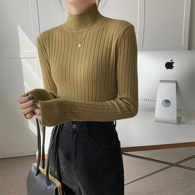 Red Bottoming Spring Basic Stand Long Knitted Sweater