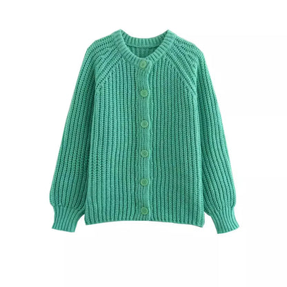Red Christmas Sweater - Short Cardigan With Round Neck and Long Sleeves
