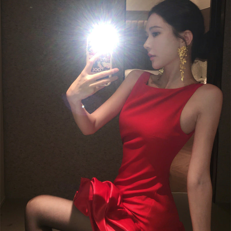 Red Petal Mini Dress _ Petite-friendly Birthday Party Outfit