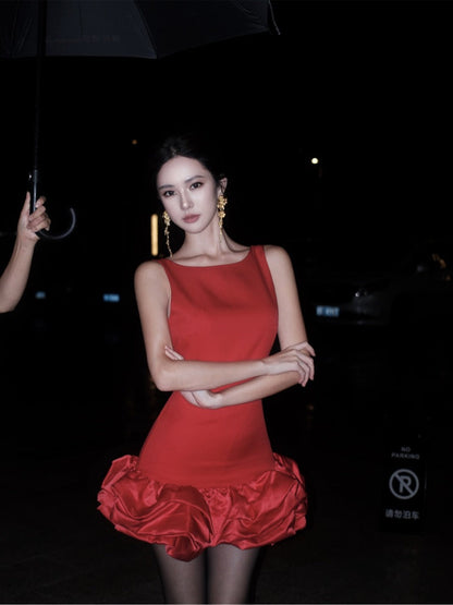 Red Petal Mini Dress _ Petite-friendly Birthday Party Outfit