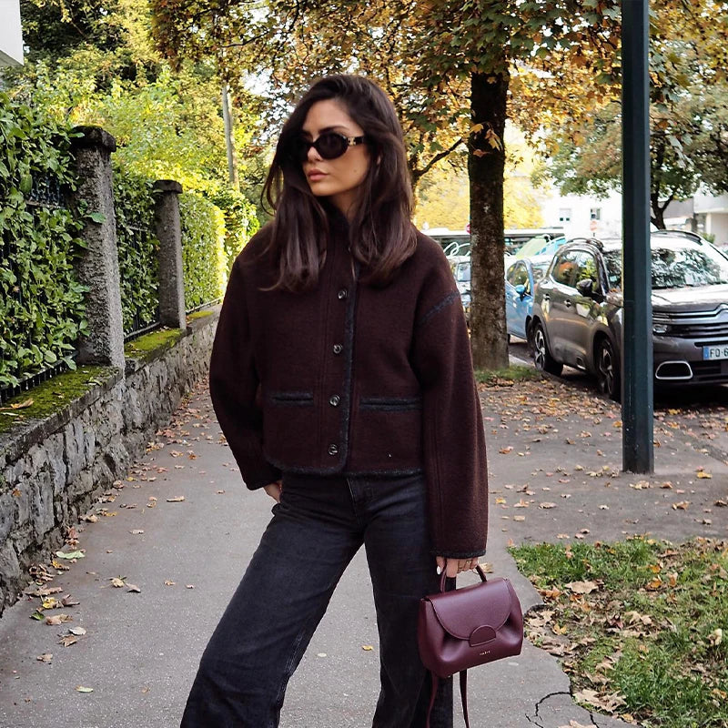 Retro Fall Winter Long Stand Single-breasted Loose Office Lady Coat