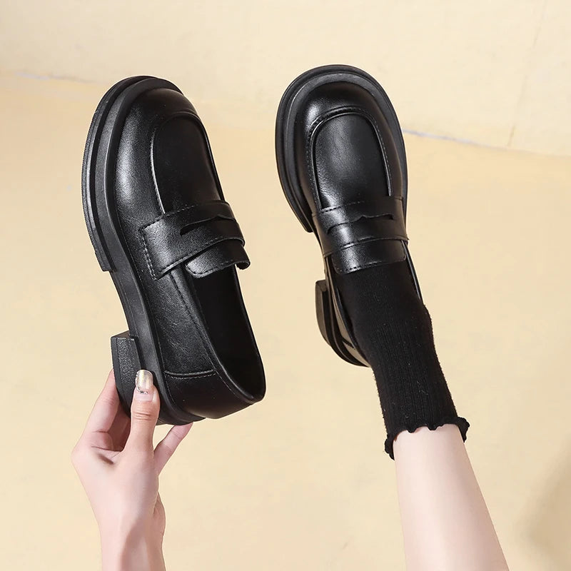 Fur Round Toe British Style Preppy Dress Platform Flats Oxfords Loafers