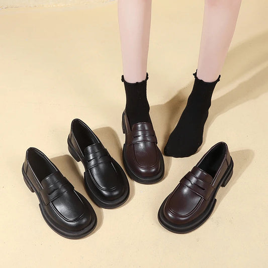 Fur Round Toe British Style Preppy Dress Platform Flats Oxfords Loafers