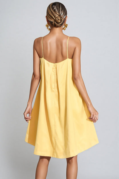 Fawnty Yellow Embroidered Slip Mini Dress