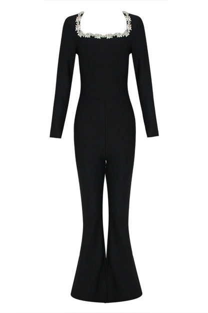 Ritia Diamante Square Collar Bandage Jumpsuit